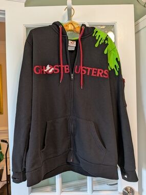 Men's Ghostbusters Black & Green Slime Zip-Up Glow In The Dark Hoodie Size XL